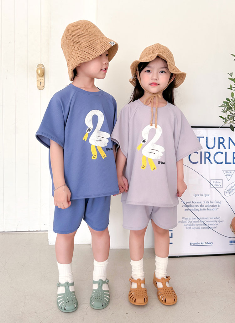 白鳥ワッフル半袖Tシャツ&ショートパンツSET | レディース