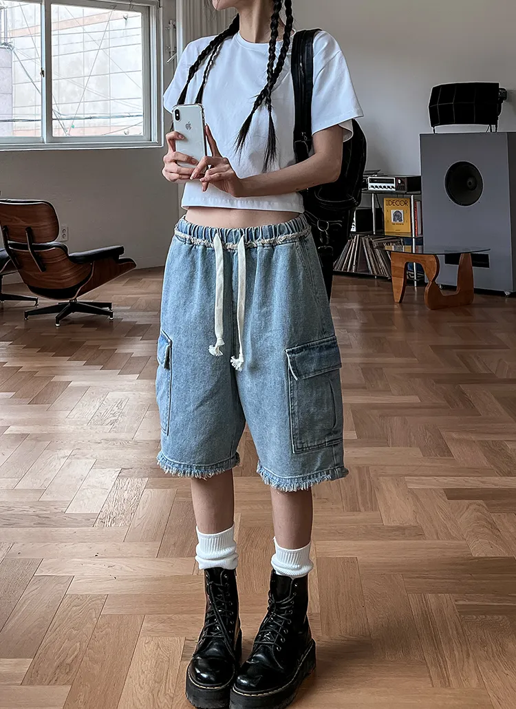 フリンジヘムカーゴハーフデニムパンツ | レディースファッション通販 
