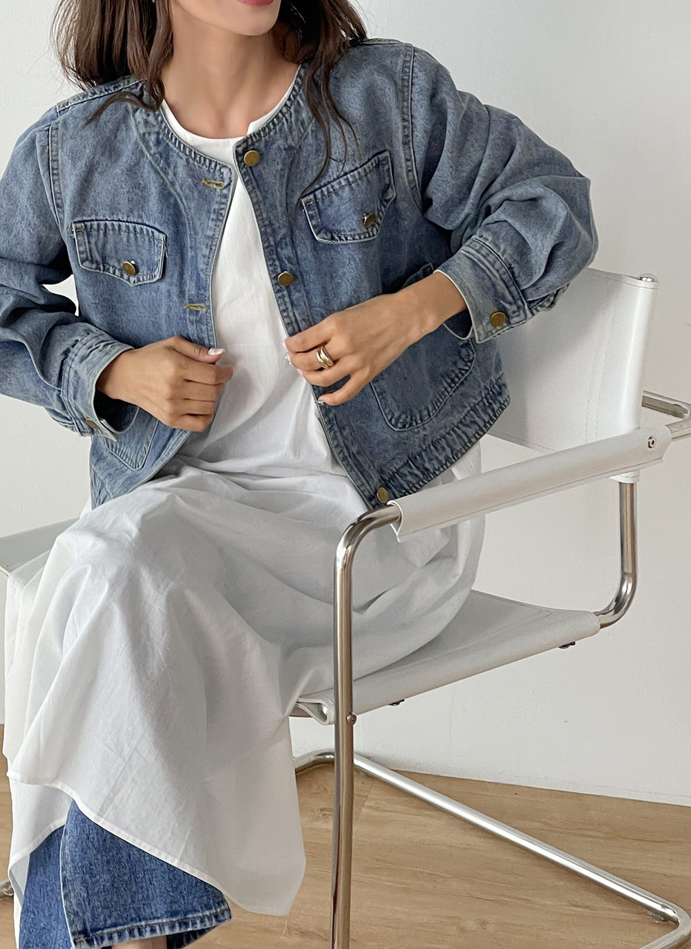 ノーカラーデニムジャケット | DHOLIC | 詳細画像9