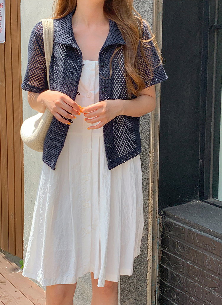 PLEATS PLEASE メッシュ半袖カーディガン花柄カーキベージュ