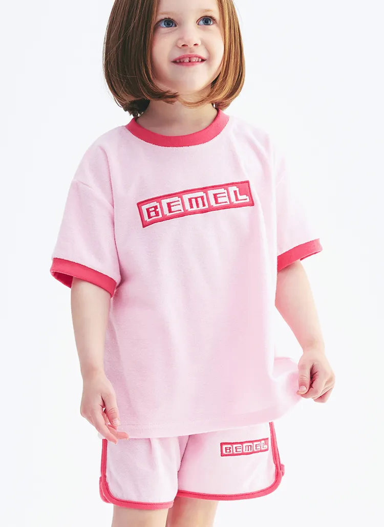 配色ロゴパイル地半袖Tシャツ&ハーフパンツSET(ピンク) | 詳細画像1