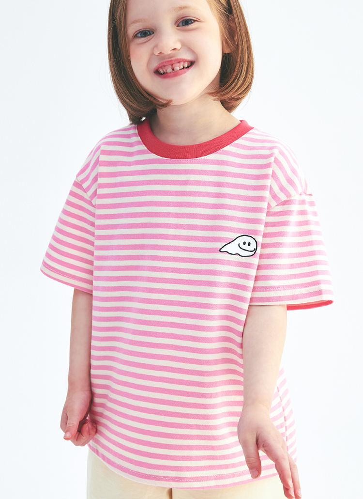 くもパッチボーダー半袖Tシャツ(ピンク) | レディースファッション通販
