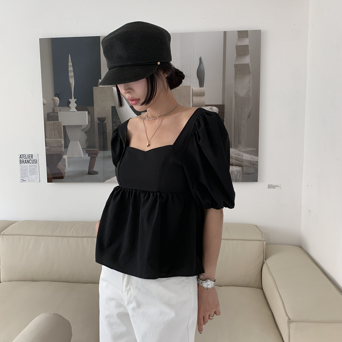 Heve ヘイヴ　ハートネック　ペプラムブラウスBLACK Heve ヘイヴ ハートネック ペプラムブラウスBLACK