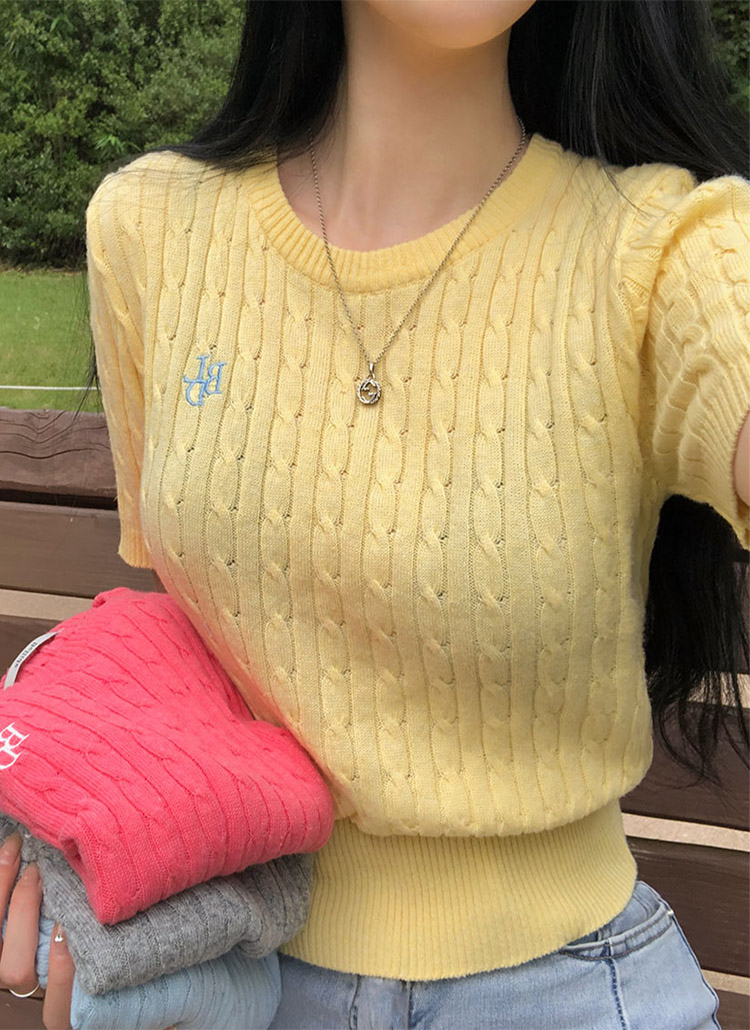 beidelli made]ミニロゴケーブル半袖ニット(ラウンドネック