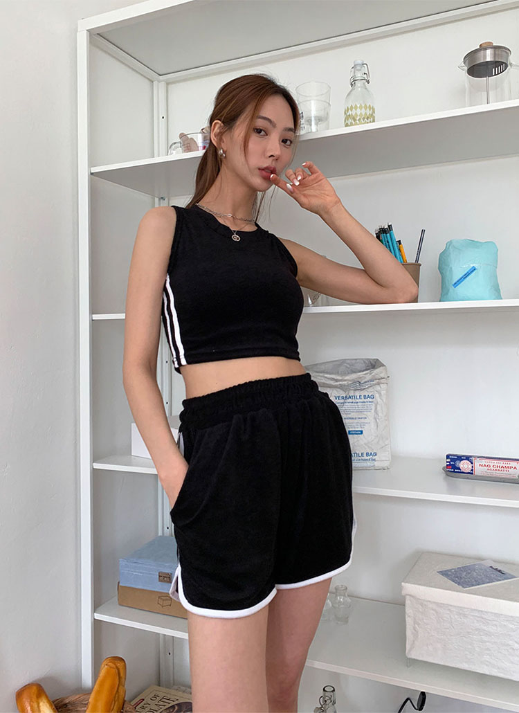 配色ラインパイルタンクトップ&ショートパンツSET | レディース