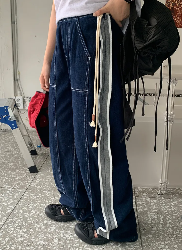 サイドラインロープワイドデニムパンツ | レディースファッション通販  