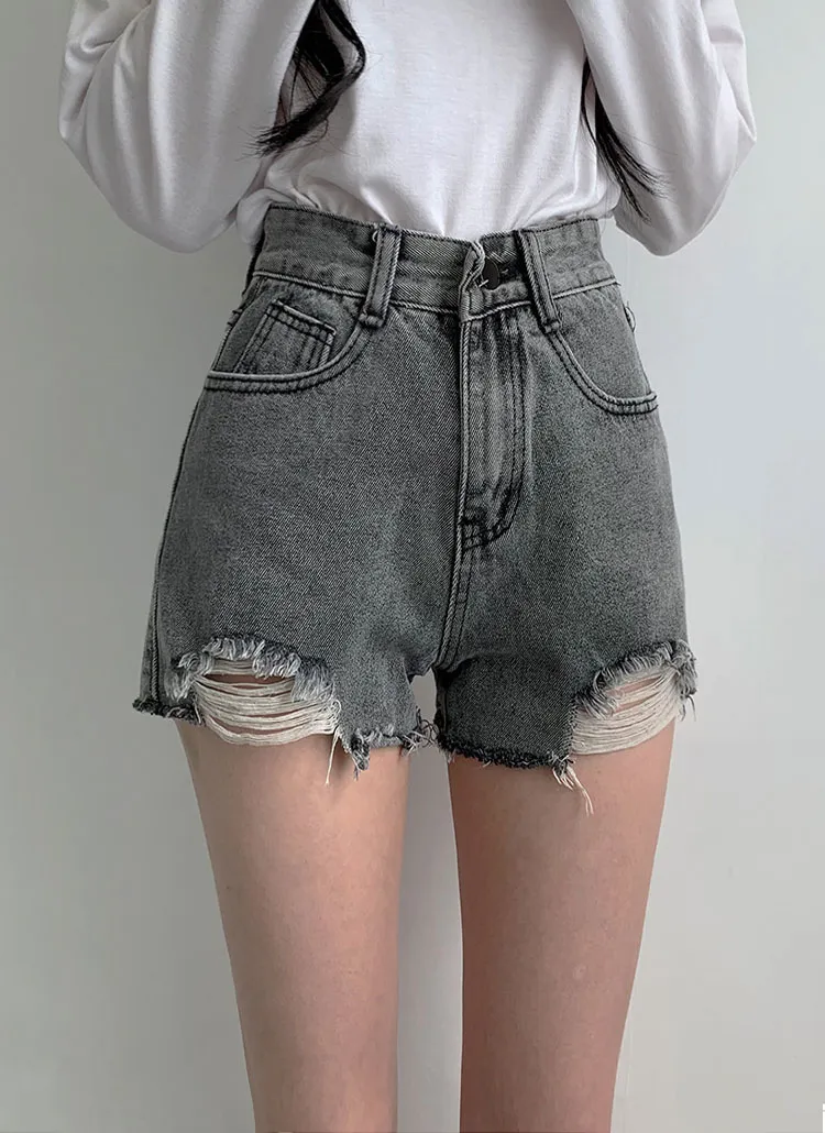 ハイウエストダメージショートデニムパンツ | レディース