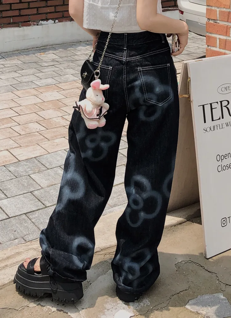 フラワーペイントドロストデニムパンツ | レディースファッション通販 