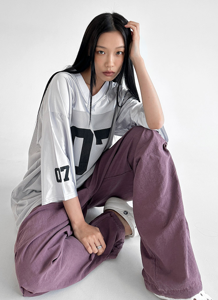 Vネックナンバーメッシュ半袖Tシャツ | レディースファッション