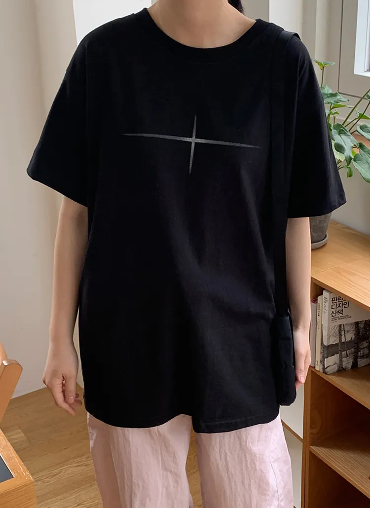 クロスプリント半袖Tシャツ | baon | 詳細画像1