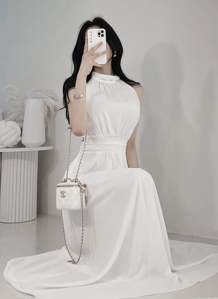 ホルターシャーリングシフォンワンピース | レディースファッション 