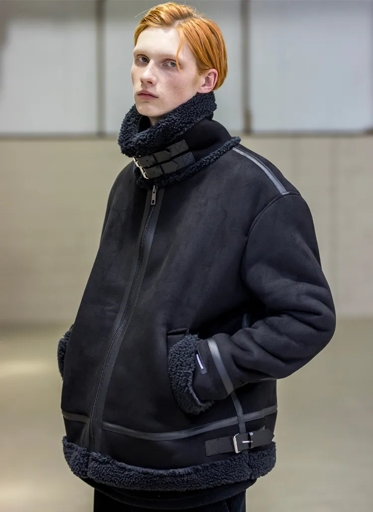 LEATHER STRAPムートン風ジャケット(black) | 詳細画像1