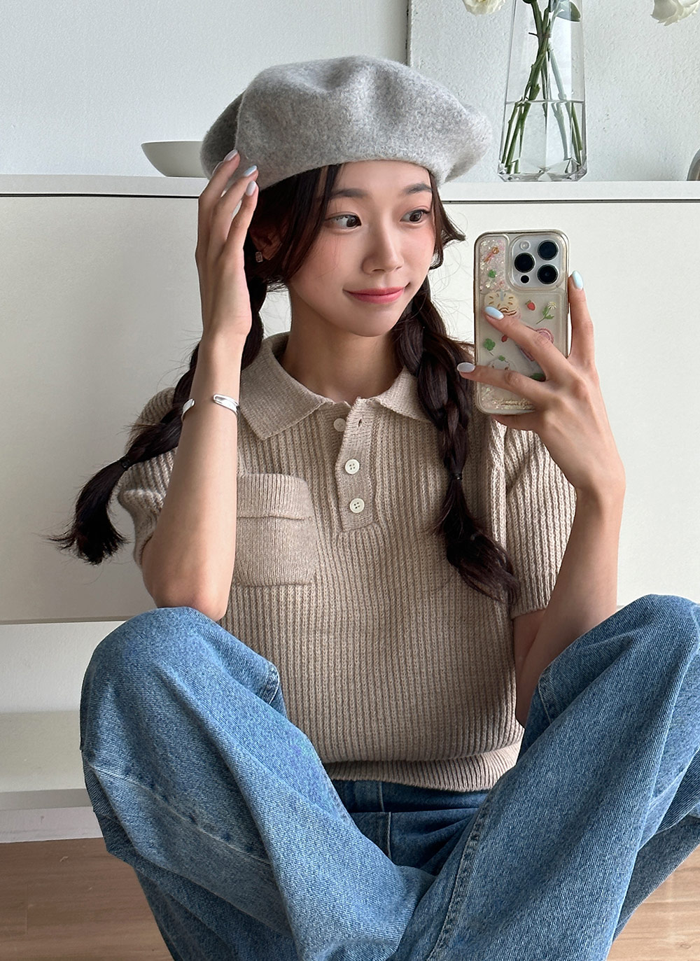 カシミヤ混ポロカラーポケットニット | DHOLIC | 詳細画像12