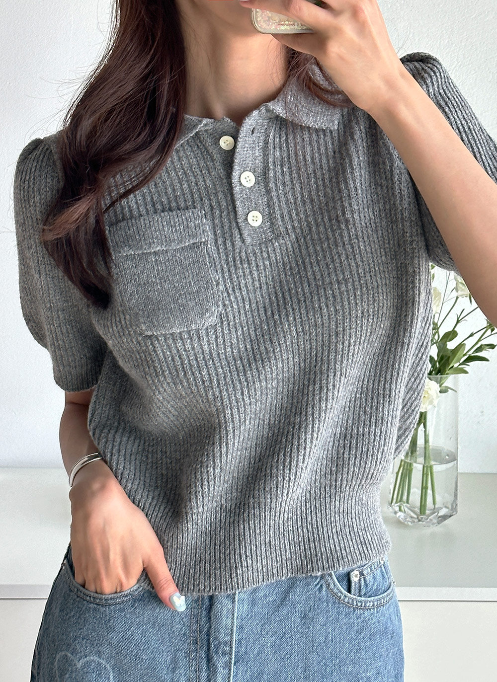 カシミヤ混ポロカラーポケットニット | DHOLIC | 詳細画像15