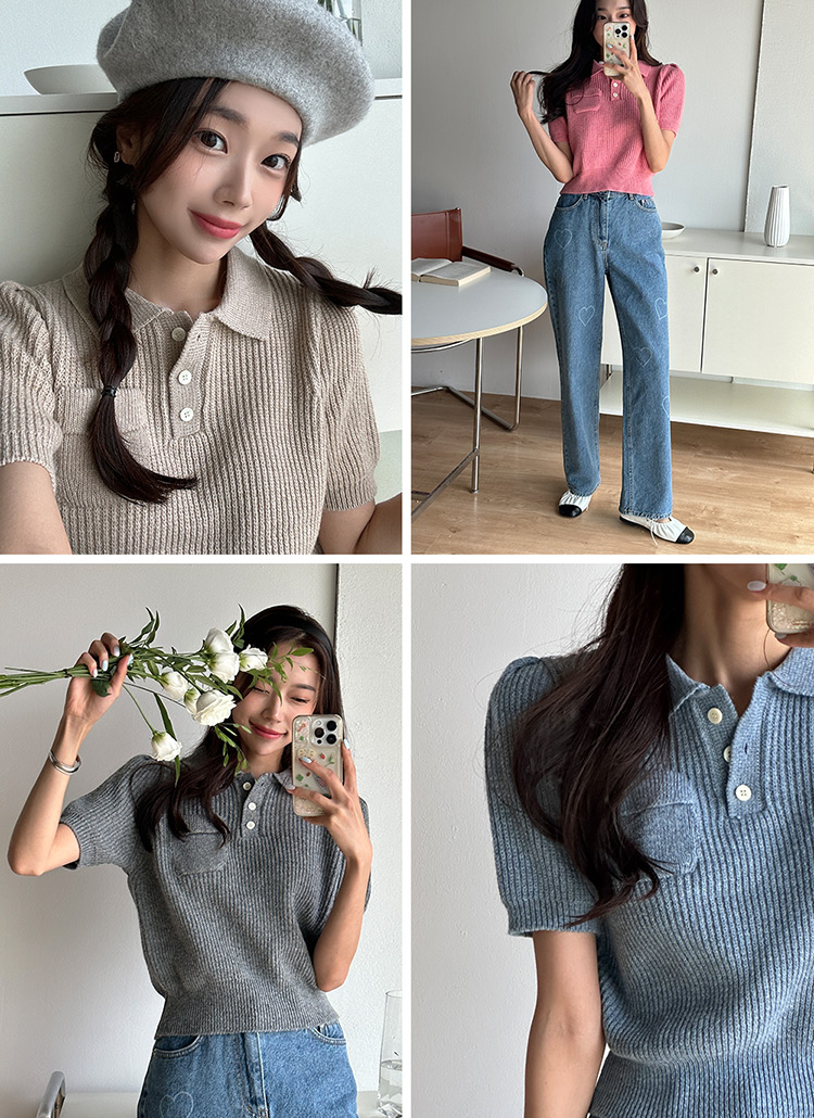 カシミヤ混ポロカラーポケットニット | レディースファッション通販