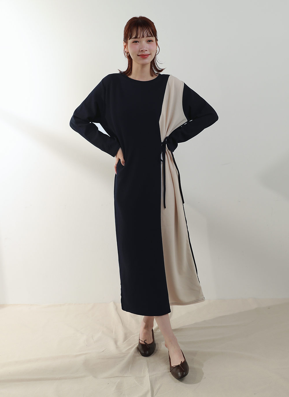 バイカラーリボン長袖ワンピース | レディースファッション通販 - DHOLIC