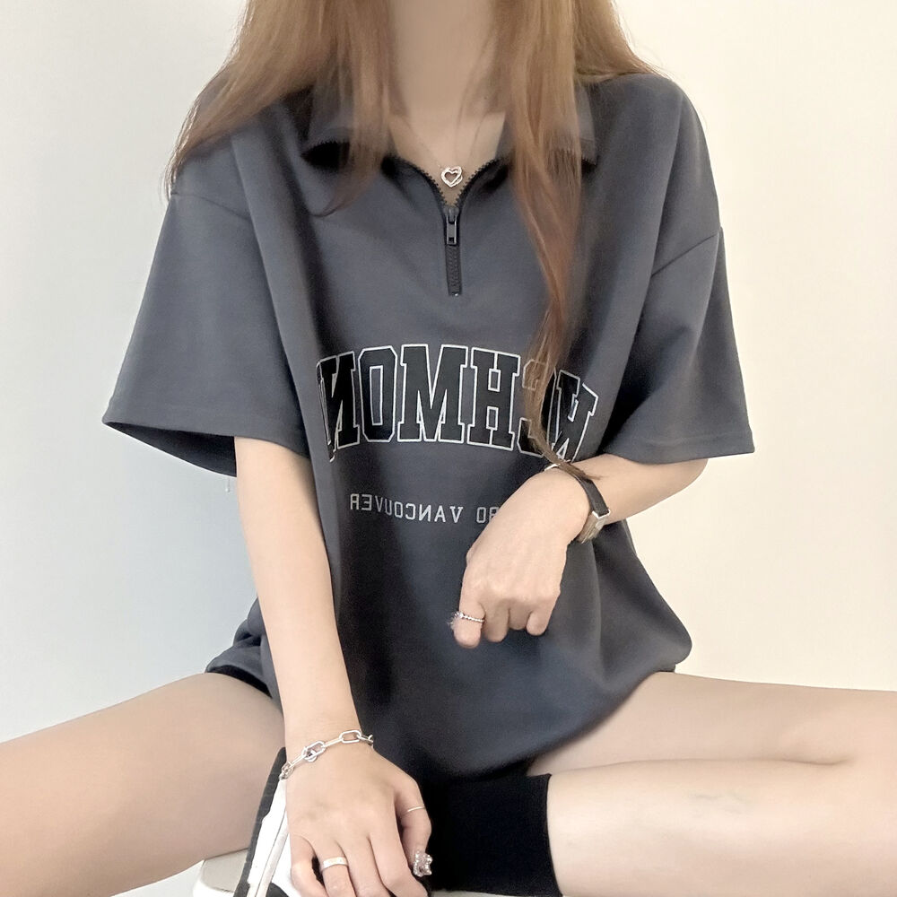 英字ハーフジップ半袖Tシャツ | レディースファッション通販 - DHOLIC