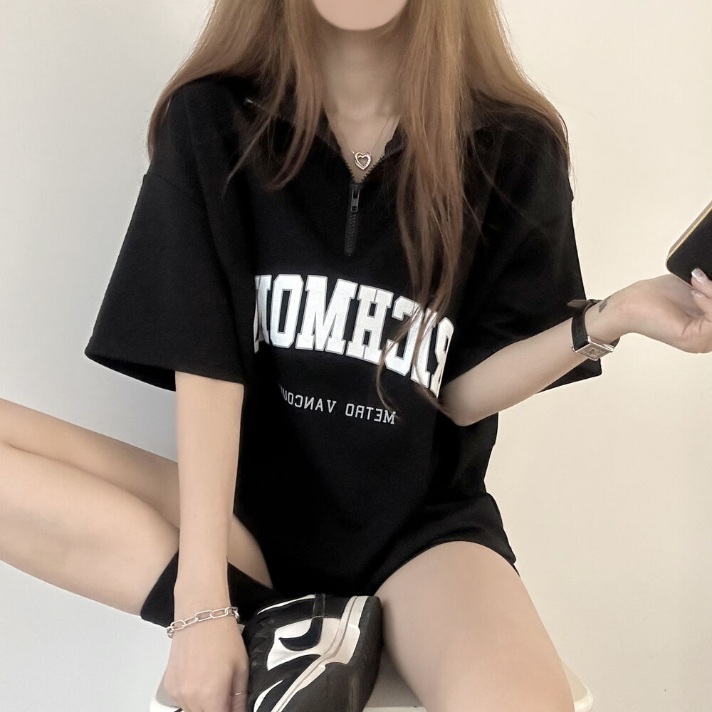 英字ハーフジップ半袖Tシャツ | レディースファッション通販 - DHOLIC