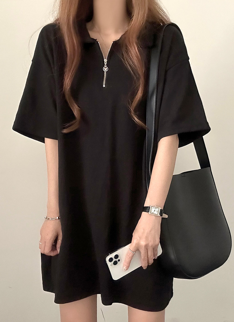 ハーフジップカラー半袖ワンピース | レディースファッション通販 - DHOLIC