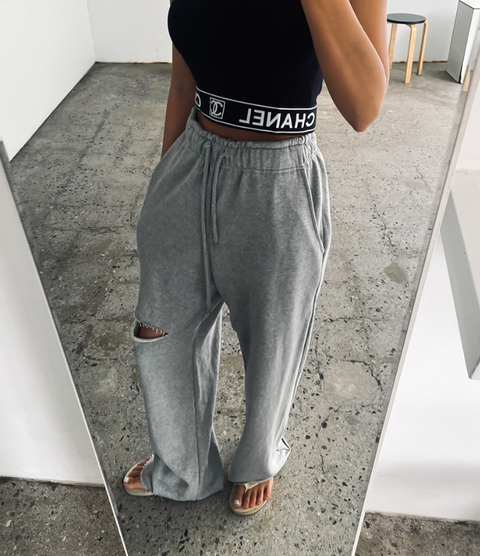 ダメージカットオフスウェットパンツ | レディースファッション