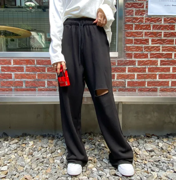 【新品未使用】COEL ダメージスウェットパンツ　ブラック DISTRESSED SWEAT PANTS（スウェットパンツ）｜X-girl（エックス