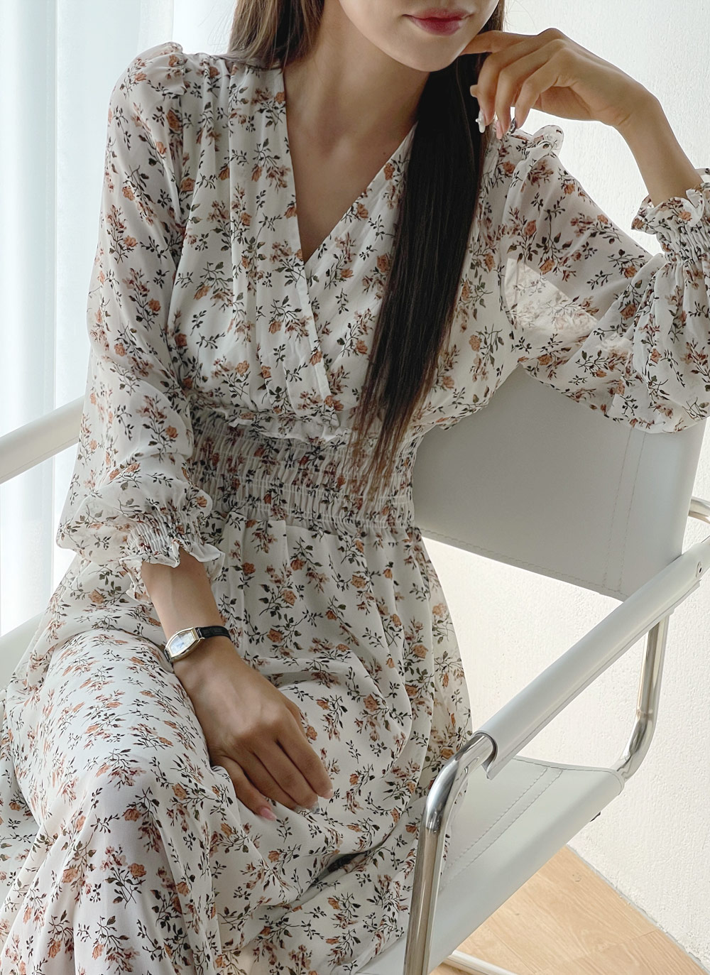 花柄シャーリングVネックワンピース | DHOLIC | 詳細画像13