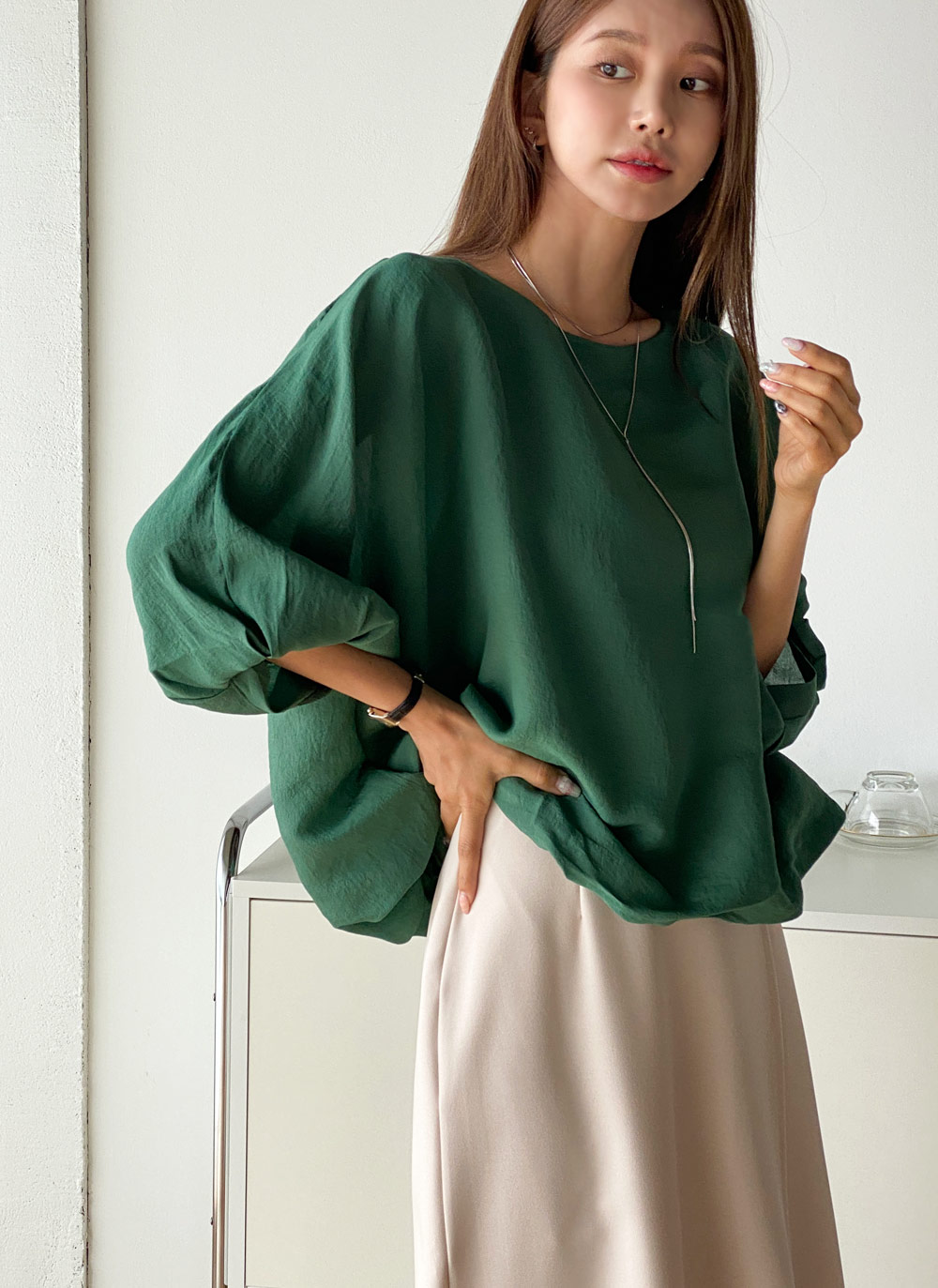 シャツ/ブラウス(長袖/七分) hholic Ballon blouse シャツ ブラウス 春夏 秋 シフォン 七分袖 レディース バルーン 長袖