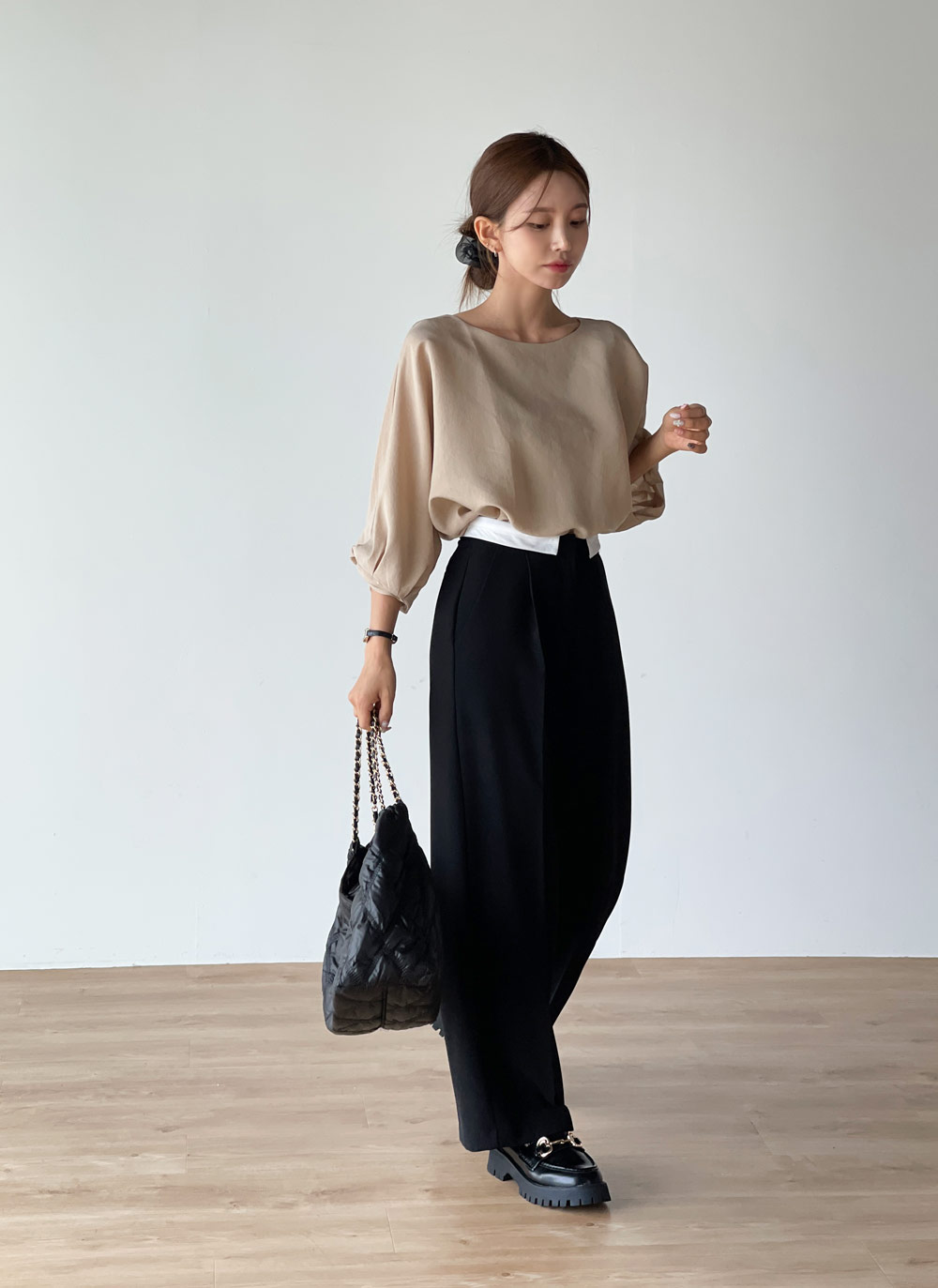 シャツ/ブラウス(長袖/七分) hholic Ballon blouse シャツ ブラウス 春夏 秋 シフォン 七分袖 レディース バルーン 長袖