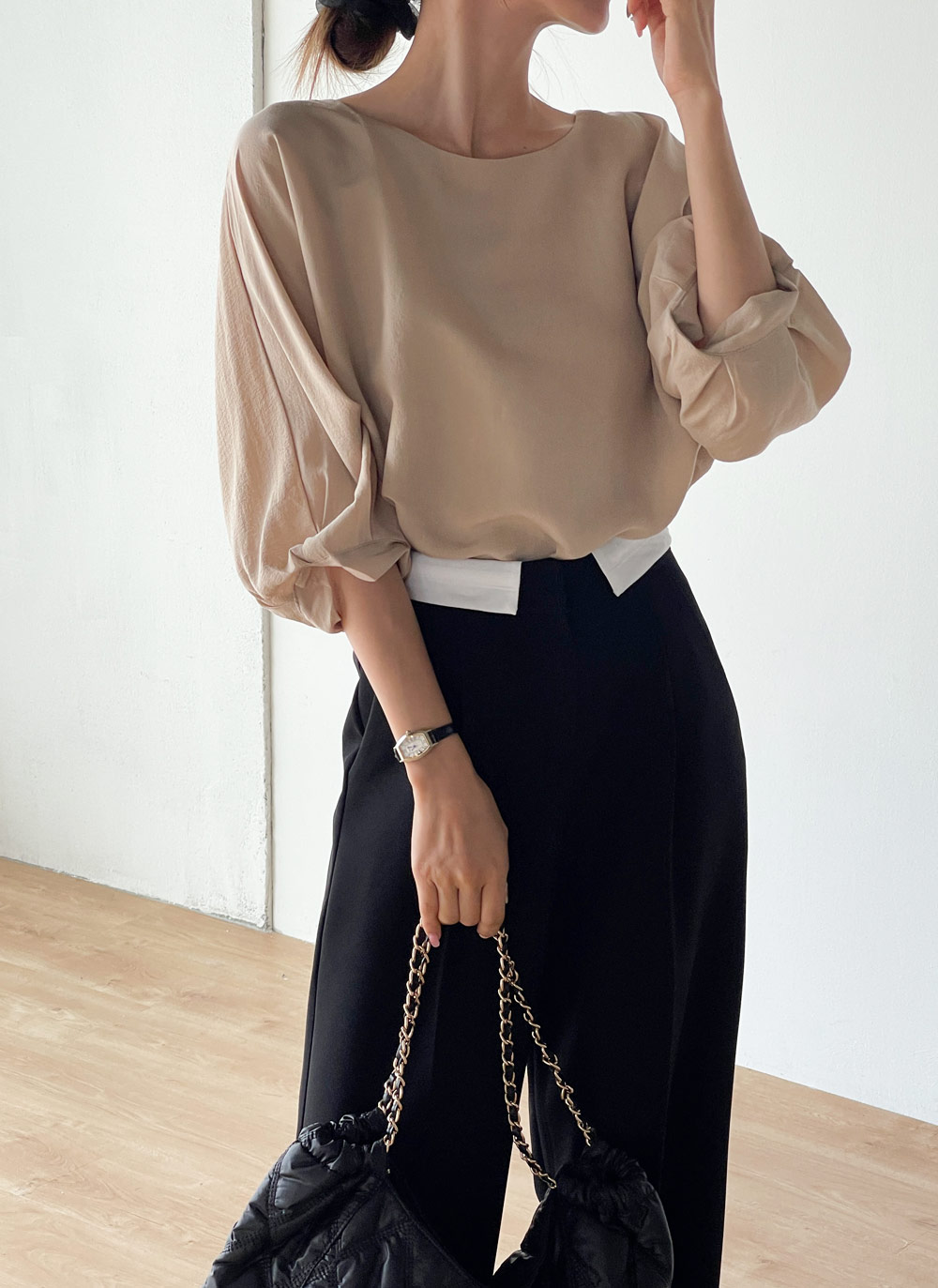 シャツ/ブラウス(長袖/七分) hholic Ballon blouse シャツ ブラウス 春夏 秋 シフォン 七分袖 レディース バルーン 長袖