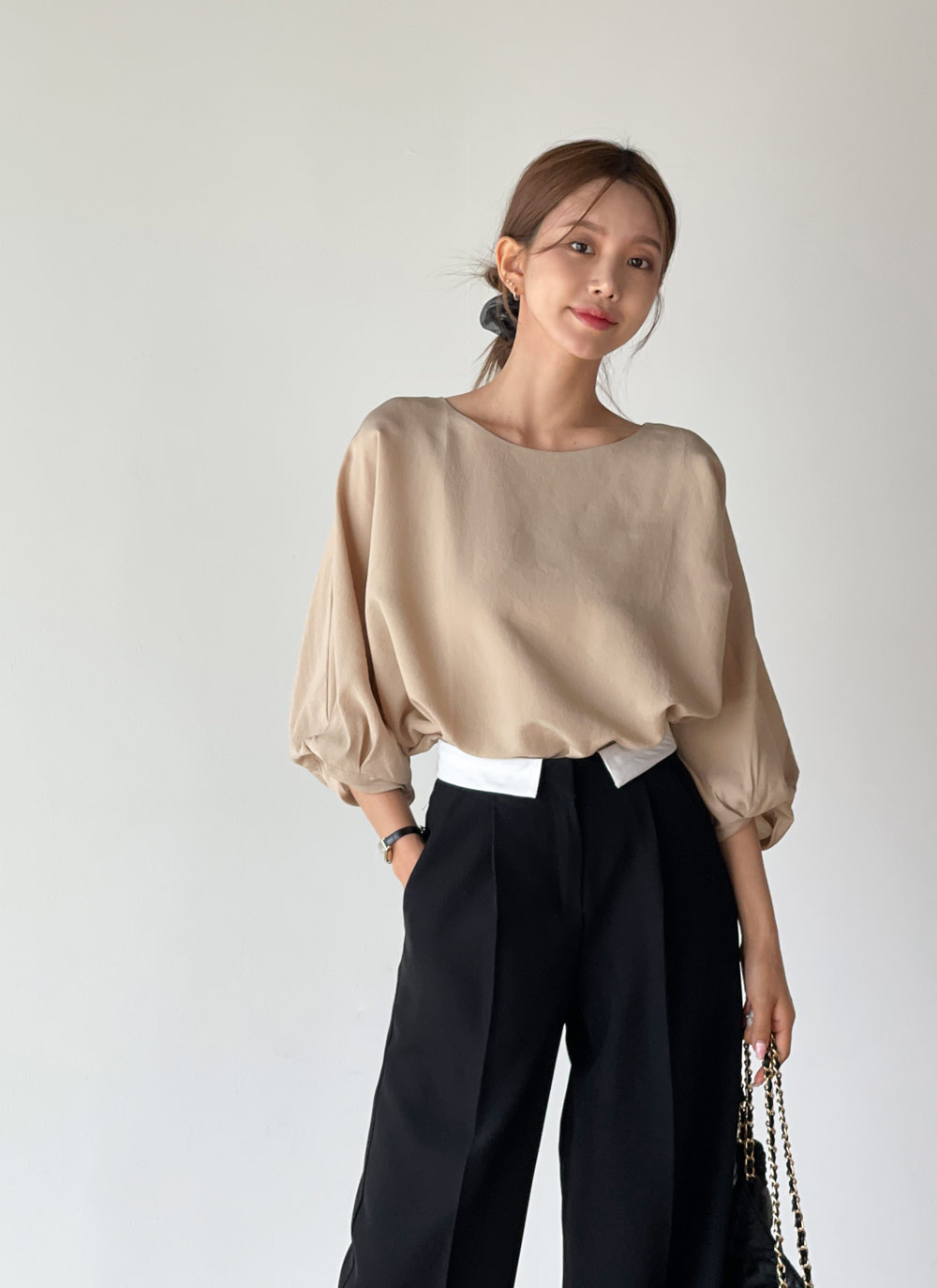 シャツ/ブラウス(長袖/七分) hholic Ballon blouse シャツ ブラウス 春夏 秋 シフォン 七分袖 レディース バルーン 長袖