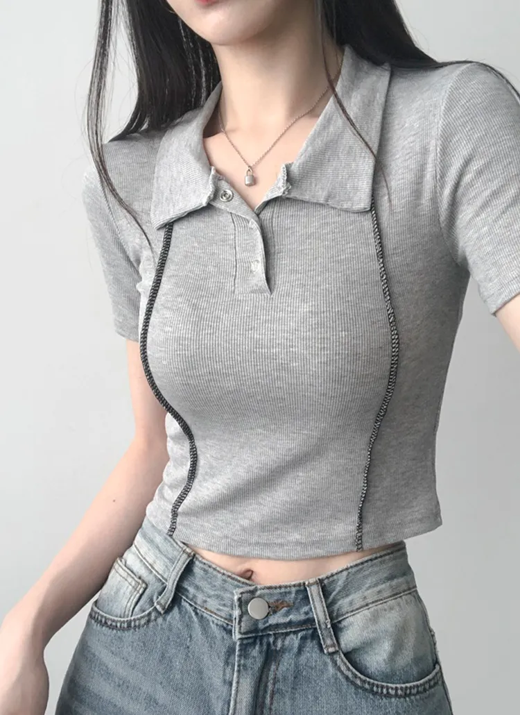 スナップボタンラインカラーTシャツ | lilisense | 詳細画像1