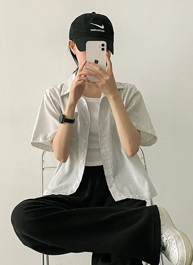 ツーポケストライプ半袖シャツ | hijjoo | 詳細画像1