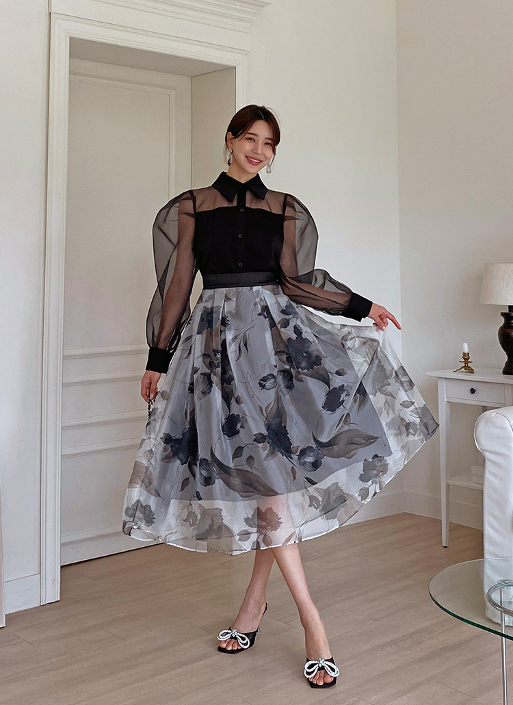 サテンフラワーオーガンジースカート | レディースファッション通販