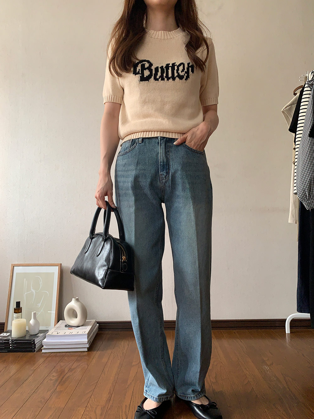 センタープレスストレートデニムパンツ | レディース
