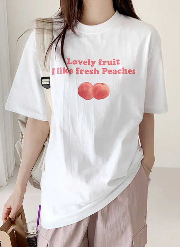 Peachプリント半袖Tシャツ | 66girls | 詳細画像1