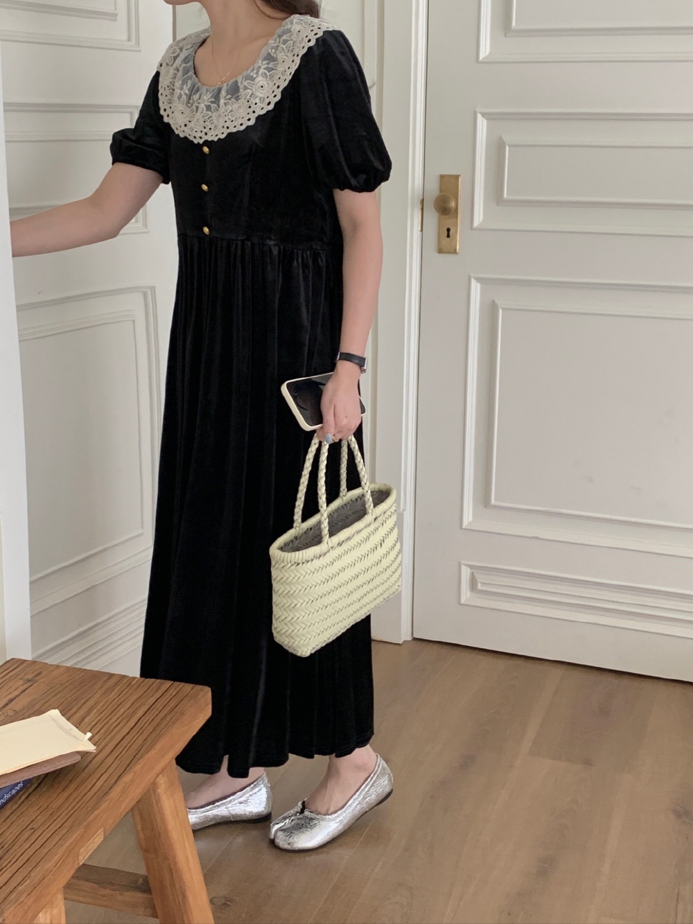レースネックベロアパフワンピース | レディースファッション通販 - DHOLIC