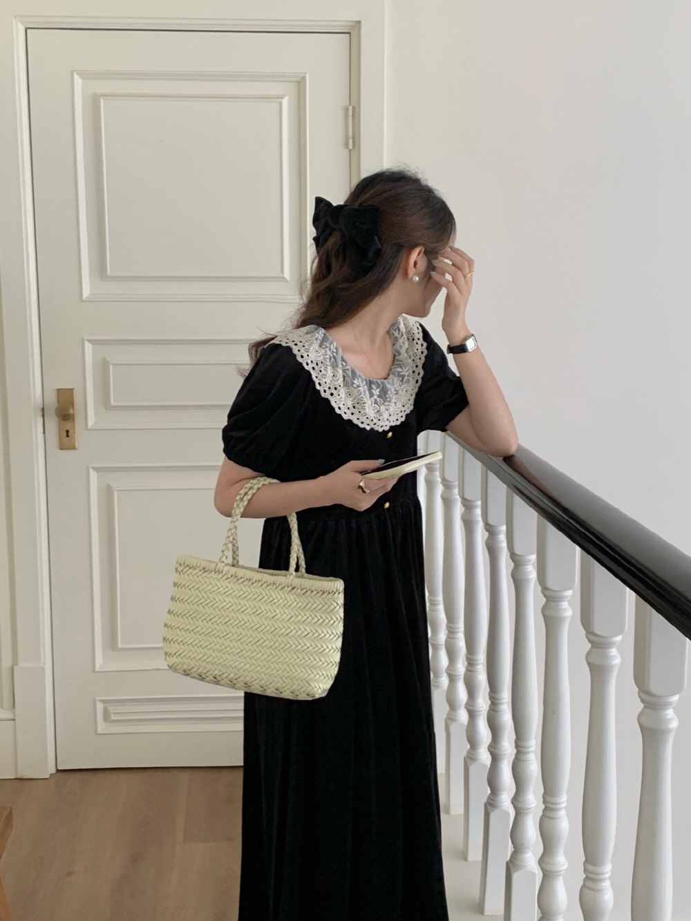 レースネックベロアパフワンピース | レディースファッション通販 - DHOLIC