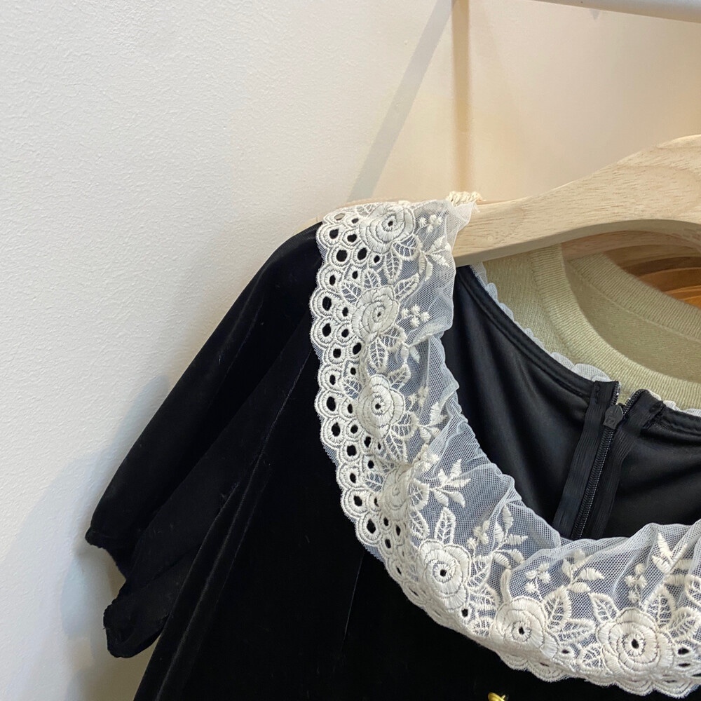 レースネックベロアパフワンピース | レディースファッション通販 - DHOLIC