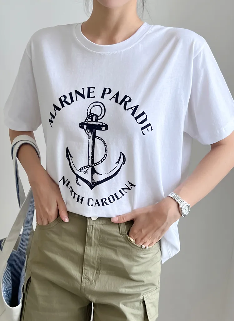 MARINEプリントUネックTシャツ | freepany | 詳細画像1