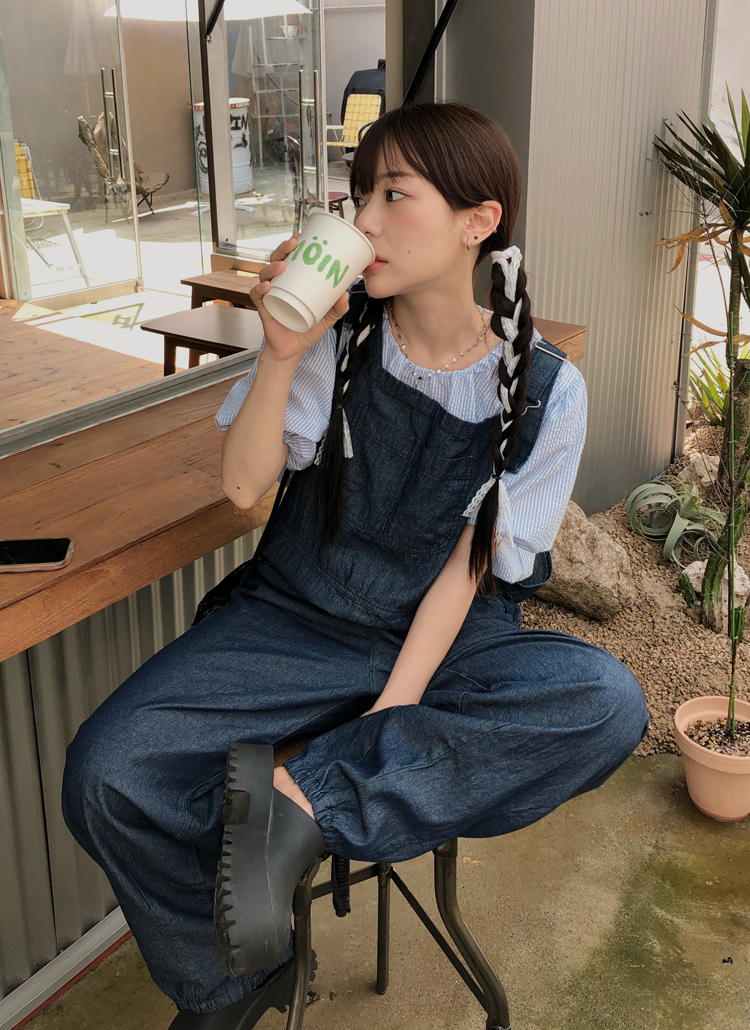 コードヘムワイドデニムサロペットパンツ | レディースファッション