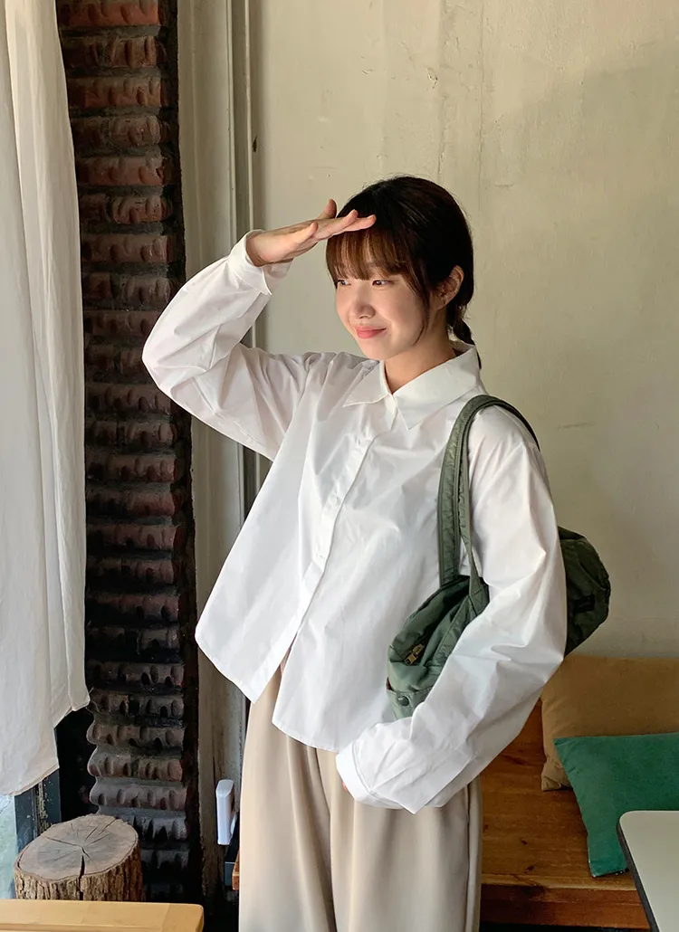 クロップドコットンカラー長袖シャツ | baon | 詳細画像1