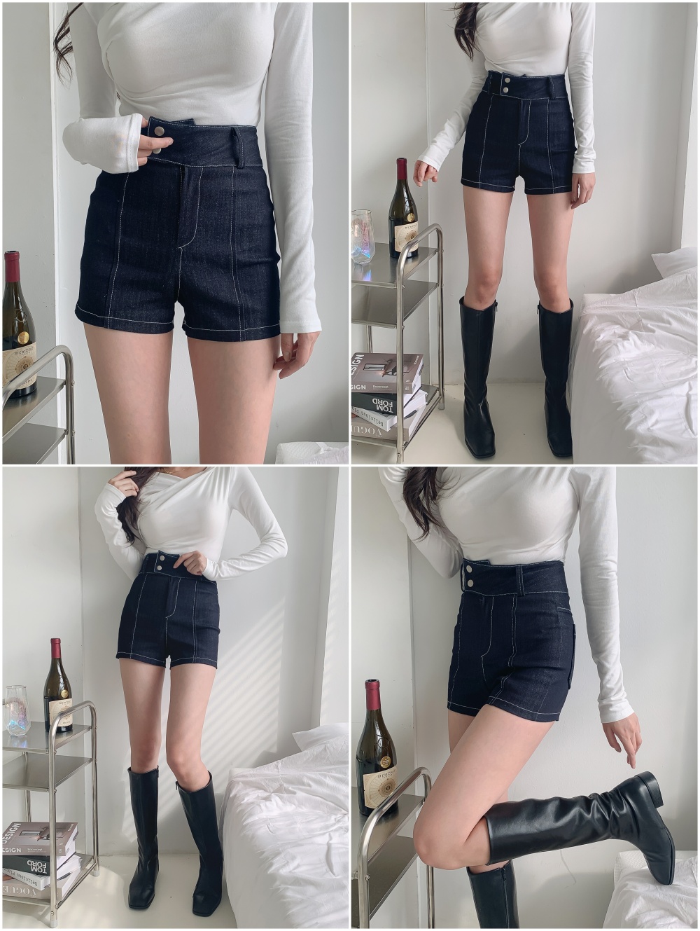 ツーボタンステッチデニムショートパンツ | レディース