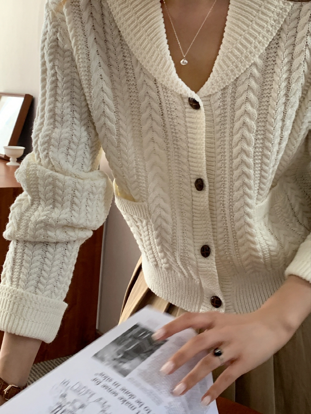 ショールカラーケーブルカーディガン | レディースファッション通販