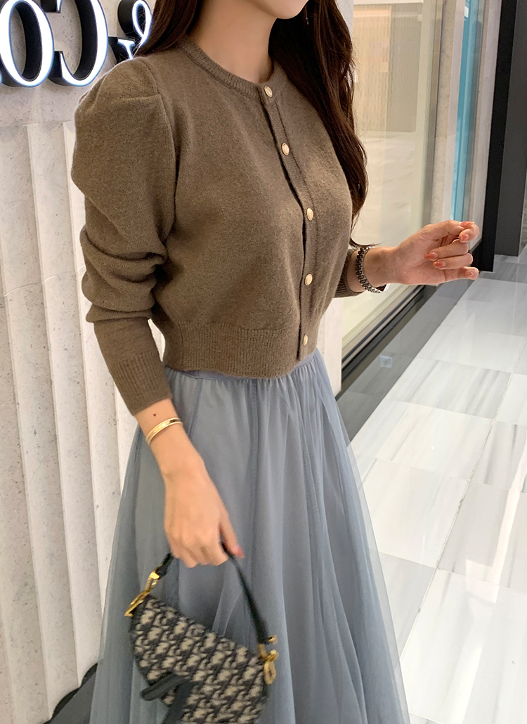 ラウンドパフニットカーディガン | レディースファッション通販 - DHOLIC