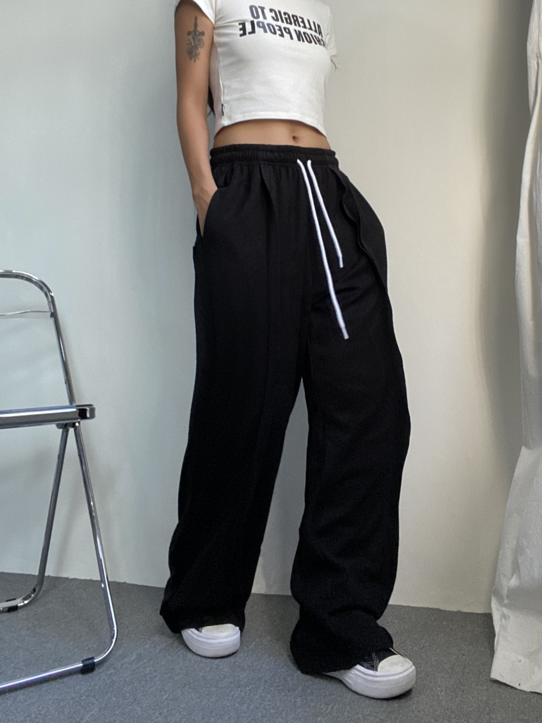 PINKSPINK ダメージ スウェットパンツ ブラック ピンタックストリングスウェットパンツ | レディースファッション通販