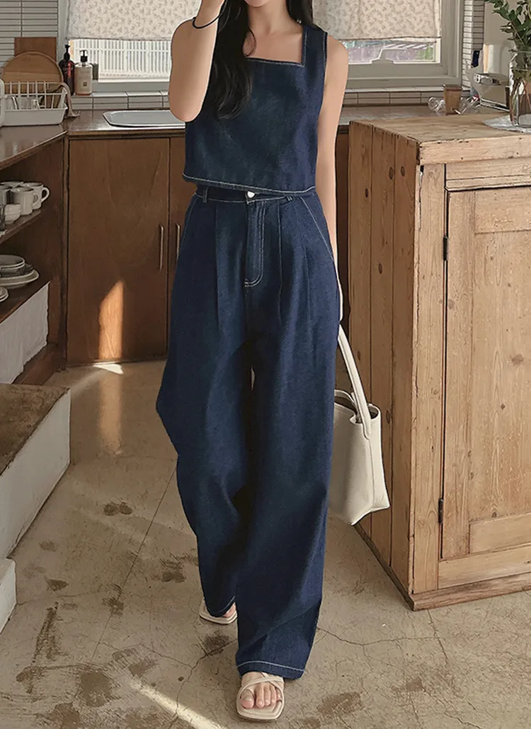 デニムビスチェ&ワイドパンツSET | レディースファッション通販 - DHOLIC 