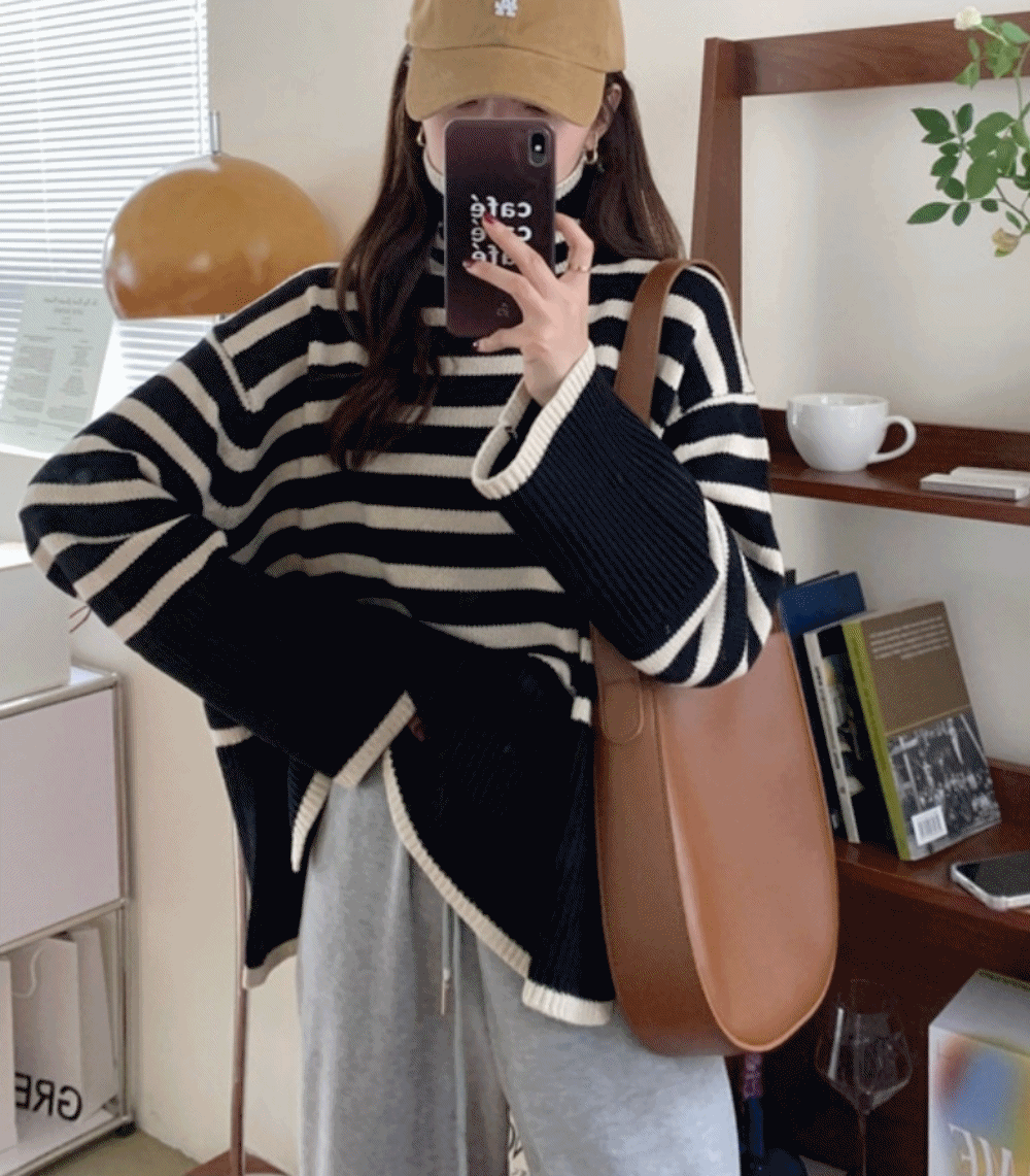 ウール混ハイネックボーダールーズニット | 詳細画像12