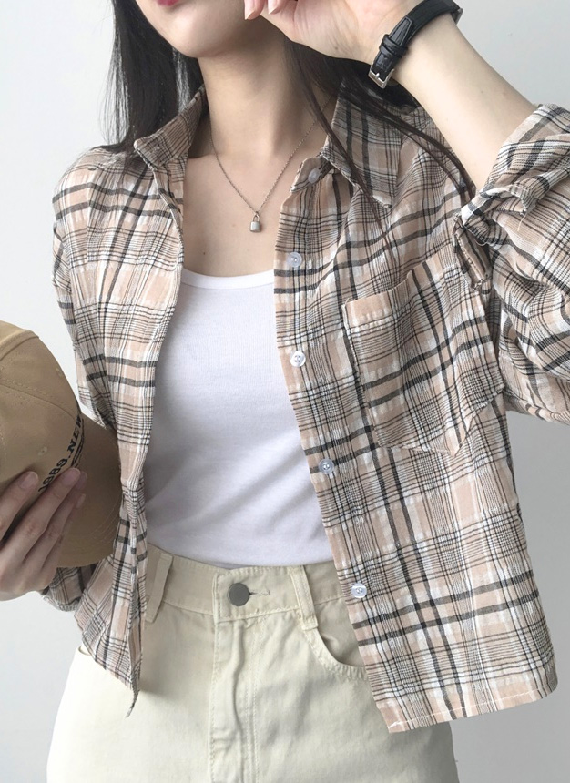ワンポケクロップドチェックシャツ | レディースファッション通販 - DHOLIC