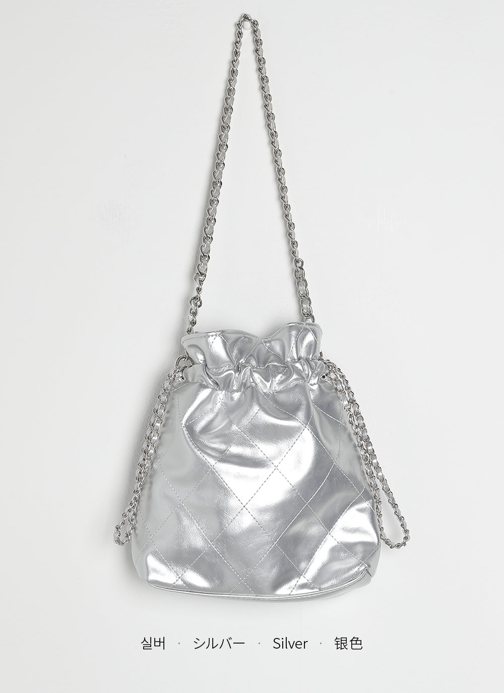 韓国デザイン キルティング チェーン パール BAG バッグ 巾着 210.jpg