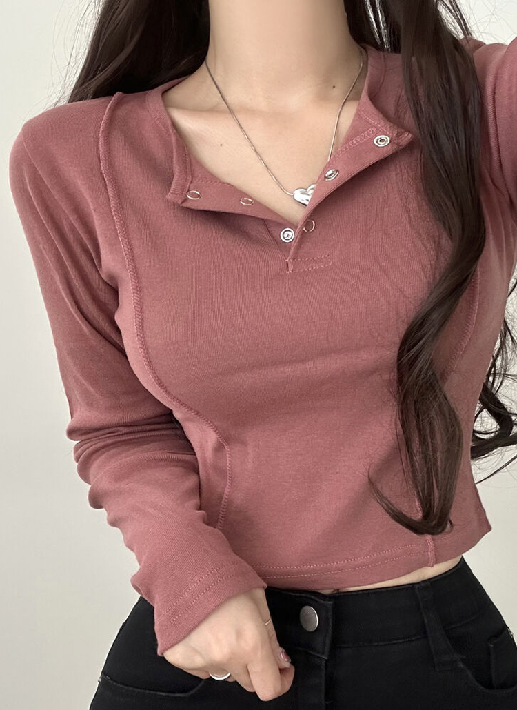 ヘンリーネックラインスリムTシャツ | レディースファッション通販